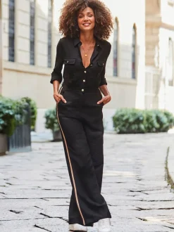 Jumpsuits En Playsuits*Sosandar jumpsuit met zijStrepen en knoopsluiting aan de voorkant