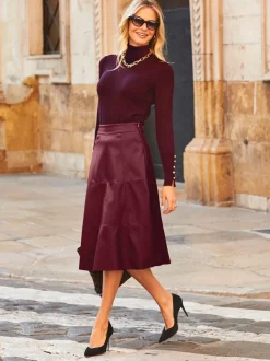 Rokken|Sosandar Leather Look Panelled A-Line Midi Skirt