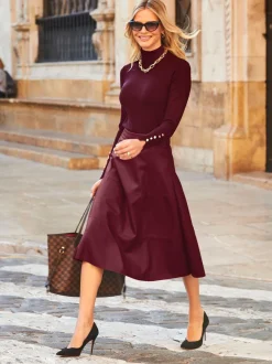 Rokken|Sosandar Leather Look Panelled A-Line Midi Skirt