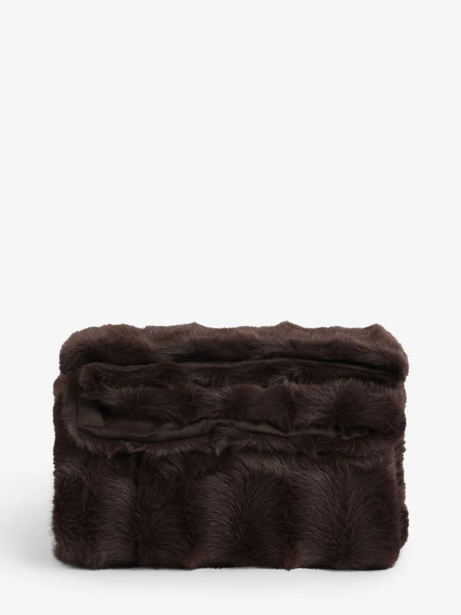 Kussentjes En Plaids|Kussentjes En Plaids|Next Sprei met ruit van imitatiebont met textuur Chocoladebruin