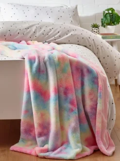Kussentjes En Plaids|Kussentjes En Plaids*Next Sprei van imitatiebont met regenboog en ombré-effect
