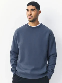 Sweaters En Hoody´S|Sweaters En Hoody´S|Next Staalblauw - Normale Pasvorm - Heavyweight Cotton Rich Crew Neck Sweatshirt