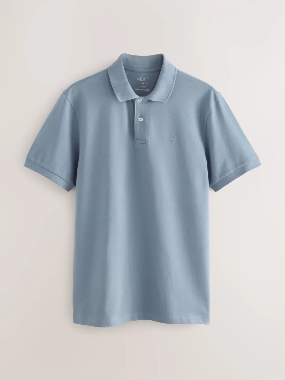 Poloshirts*Next Staalblauw - Slim Fit - Piqué poloshirt met korte mouwen