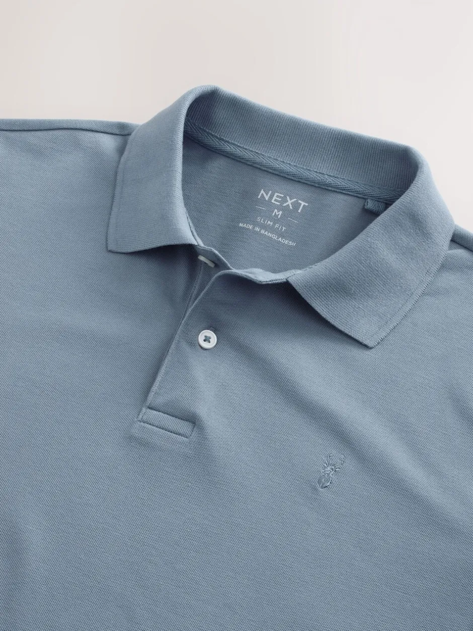 Poloshirts*Next Staalblauw - Slim Fit - Piqué poloshirt met korte mouwen