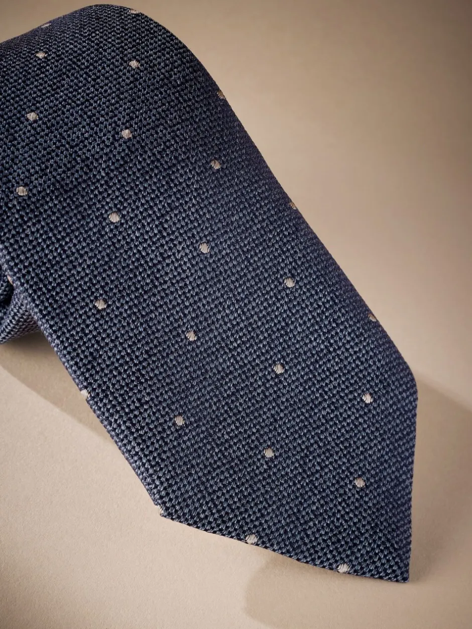 Stropdassen En Pochets*Next - Signature Made In Italy Polka Dot Tie Steel Blue/Neutral Brown
