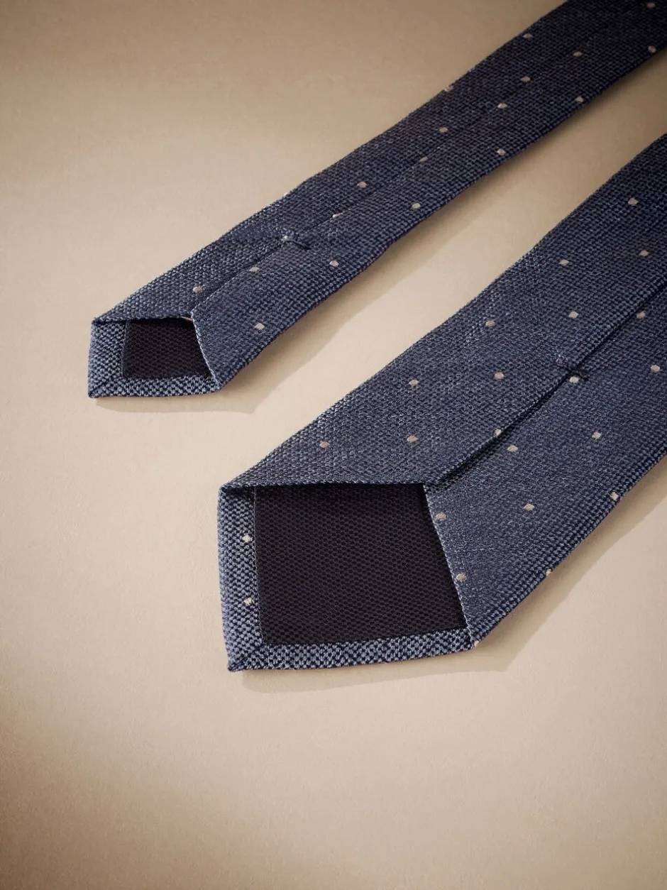 Stropdassen En Pochets*Next - Signature Made In Italy Polka Dot Tie Steel Blue/Neutral Brown