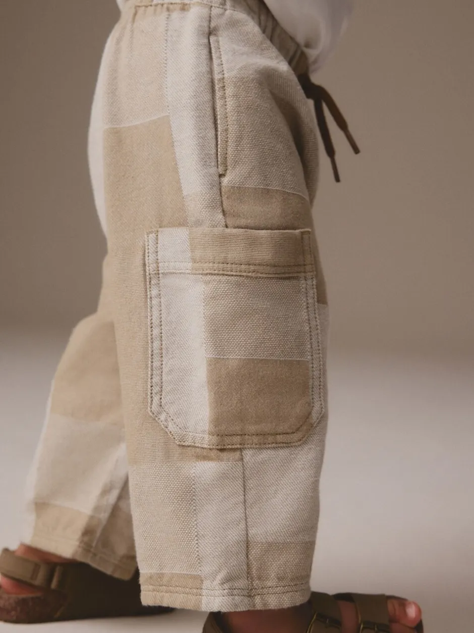 Jeans En Joggingbroeken|Jeans|Next - 100% katoenen cargobroek met wijde pijpen en elastische taille (3mnd-7jr) Steenkleurig patchwork