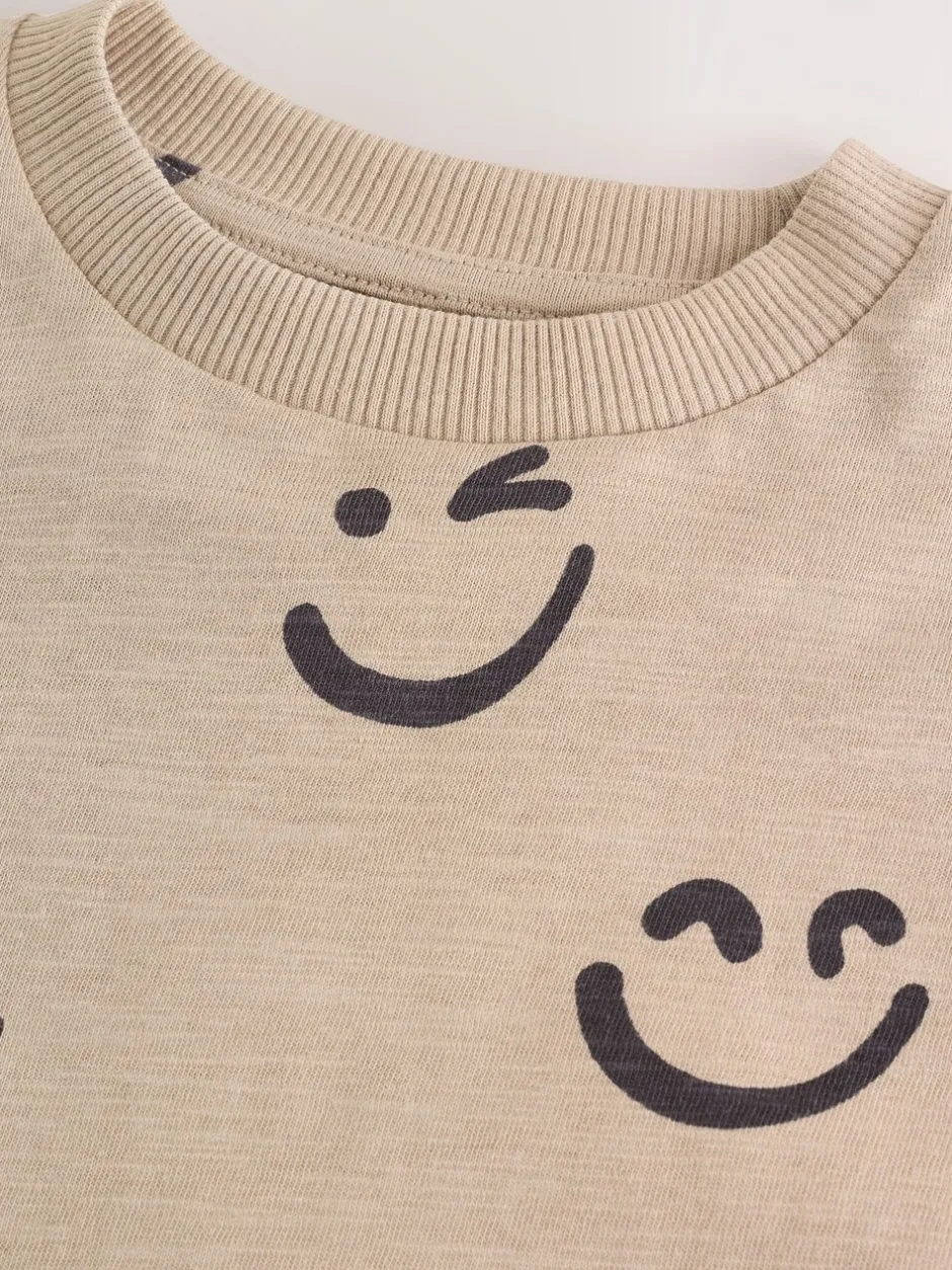 T-Shirts|Tops*Next - 100% katoenen T-shirt met lange mouwen en all-over print (3mnd -7jr) Steenkleurige Smile
