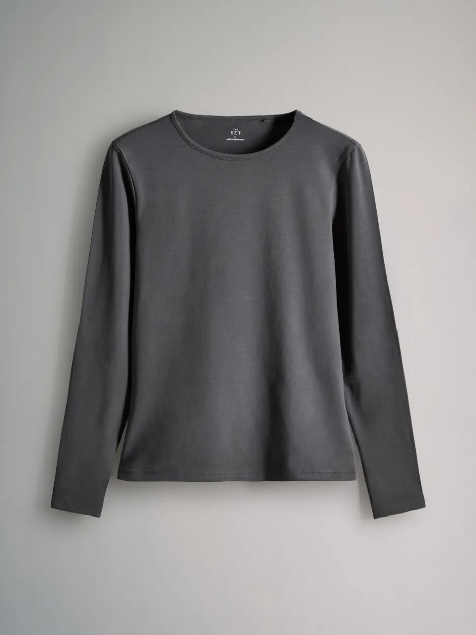 Tops En T-Shirts*The Set - - 7 T-shirts met lange mouwen en ronde hals Strepen/Zwart/Grijs/Wit