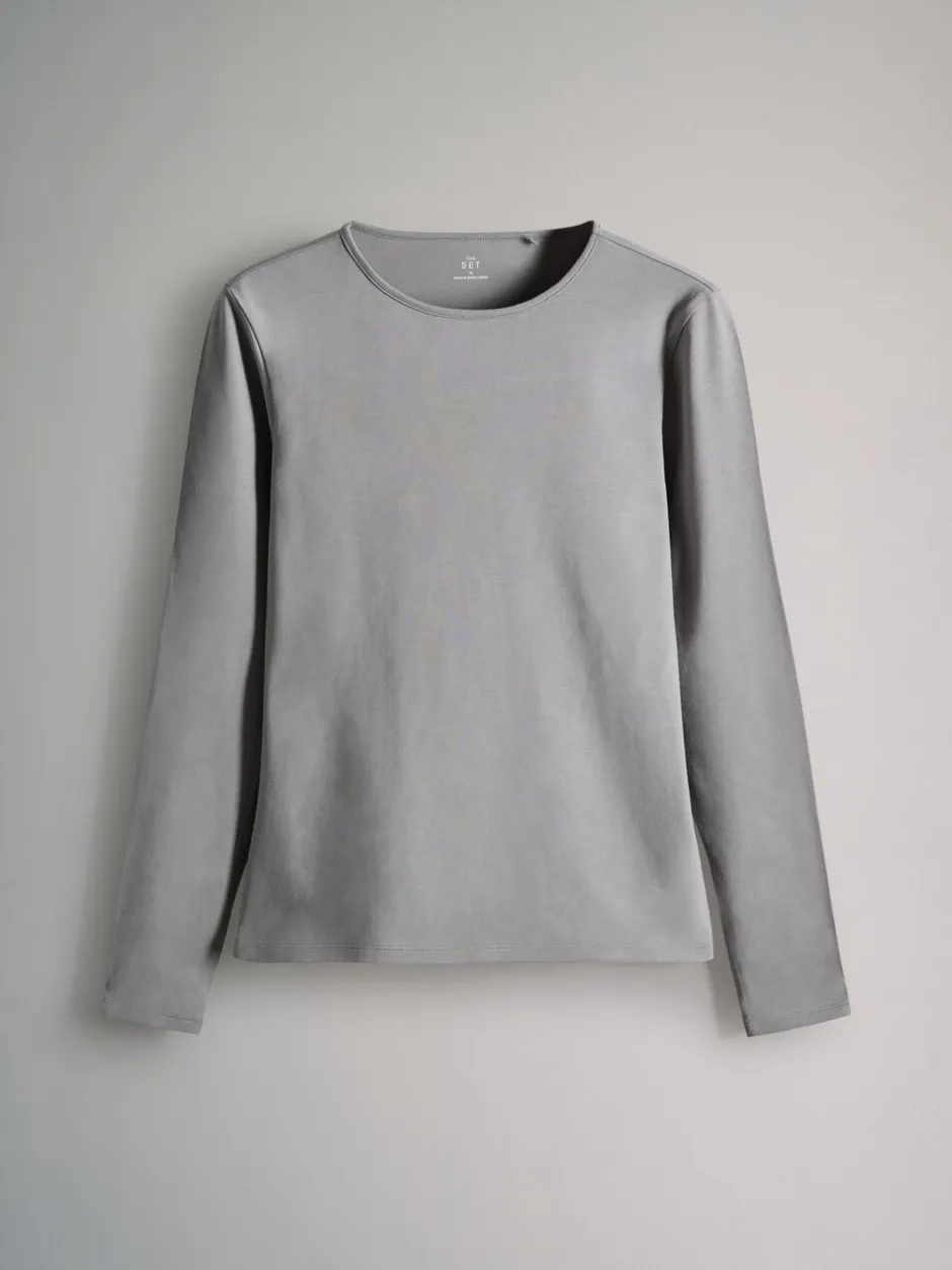 Tops En T-Shirts*The Set - - 7 T-shirts met lange mouwen en ronde hals Strepen/Zwart/Grijs/Wit