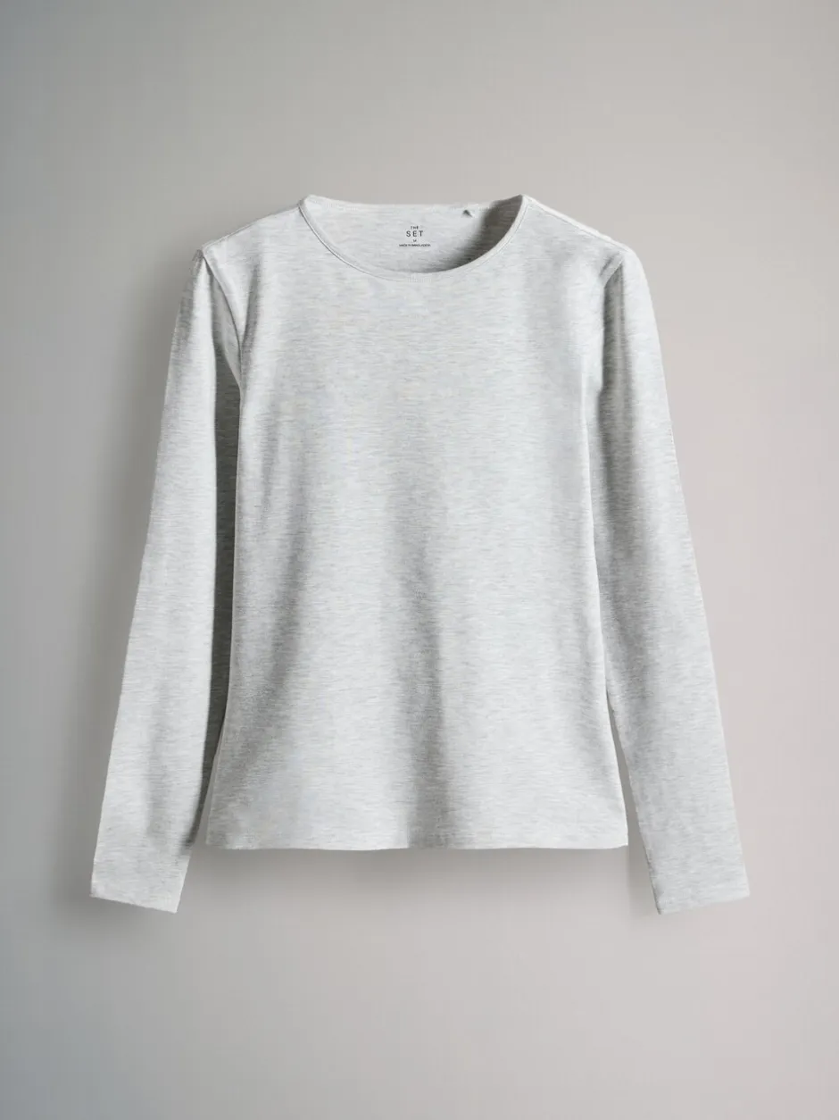 Tops En T-Shirts*The Set - - 7 T-shirts met lange mouwen en ronde hals Strepen/Zwart/Grijs/Wit