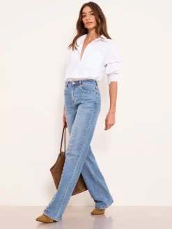 Jeans|Lipsy - Wide Leg Jeans Studded Mid Wash Blue