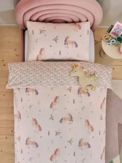 Kinderbeddengoed|Beddengoedsets En Dekbedovertrekken*Next Superzachte 100% geborsteld katoenen dekbedovertrek- en kussensloopset Eenhoornprint