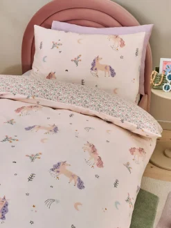 Kinderbeddengoed|Beddengoedsets En Dekbedovertrekken*Next Superzachte 100% geborsteld katoenen dekbedovertrek- en kussensloopset Eenhoornprint