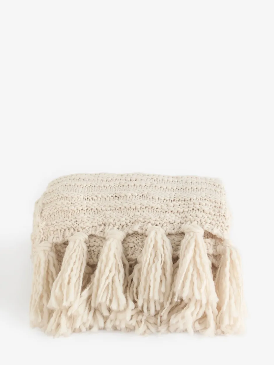 Kussentjes En Plaids|Kussentjes En Plaids*Next Tassel Knit Throw Licht natuurlijk