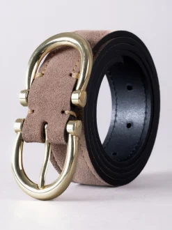 Ceintuurs|Lakeland Leather - Bowness Suède Riem met Dubbele Gesp Taupe