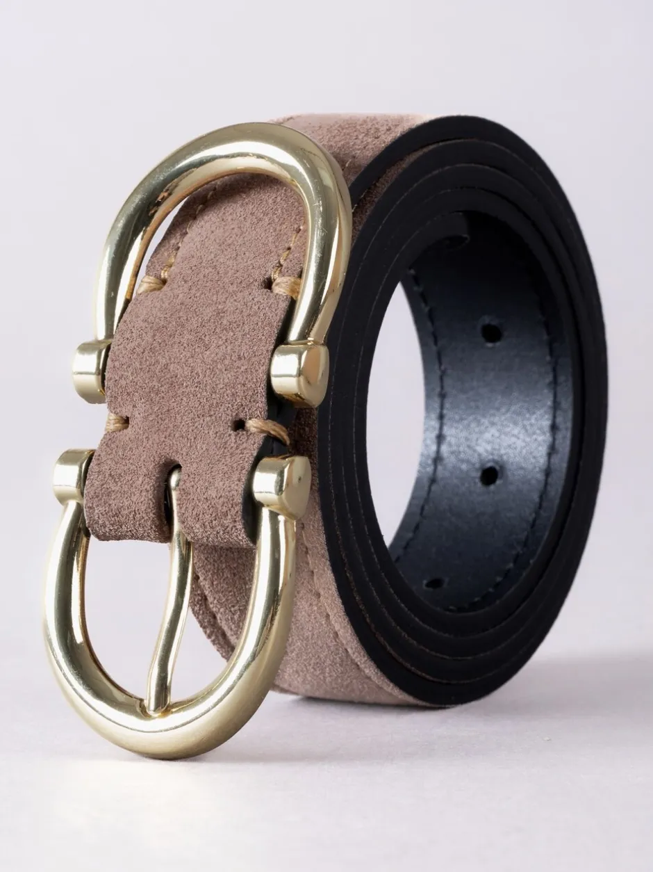 Ceintuurs|Lakeland Leather - Bowness Suède Riem met Dubbele Gesp Taupe