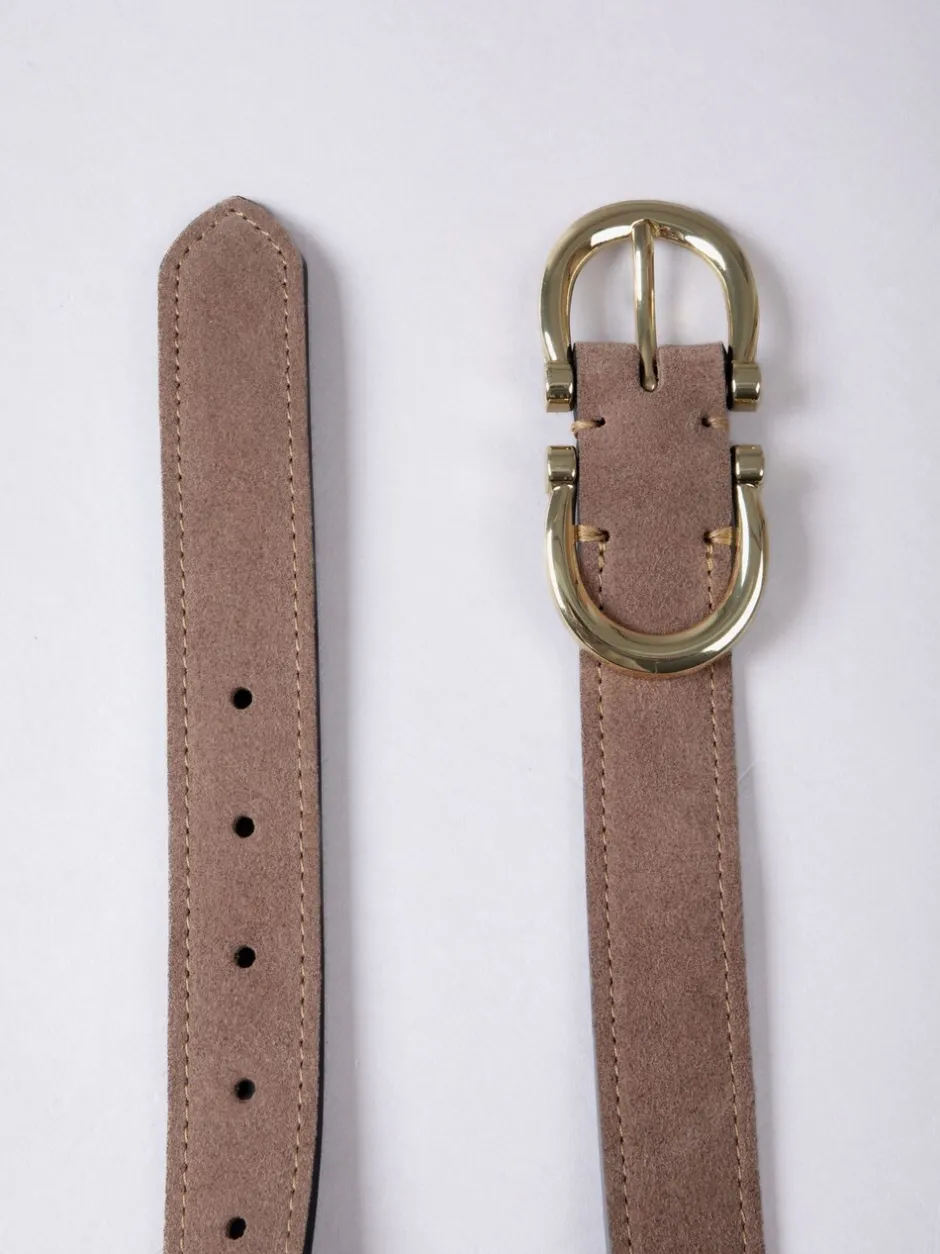 Ceintuurs|Lakeland Leather - Bowness Suède Riem met Dubbele Gesp Taupe