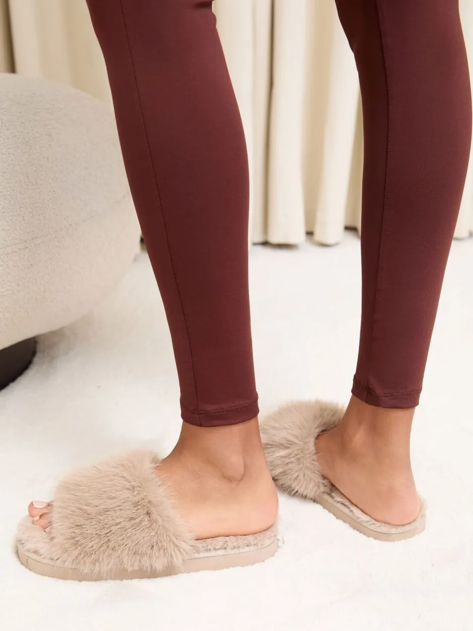 Pantoffels*Lipsy - pantoffels van imitatiebont met plateauzool voor nachtkleding Taupe