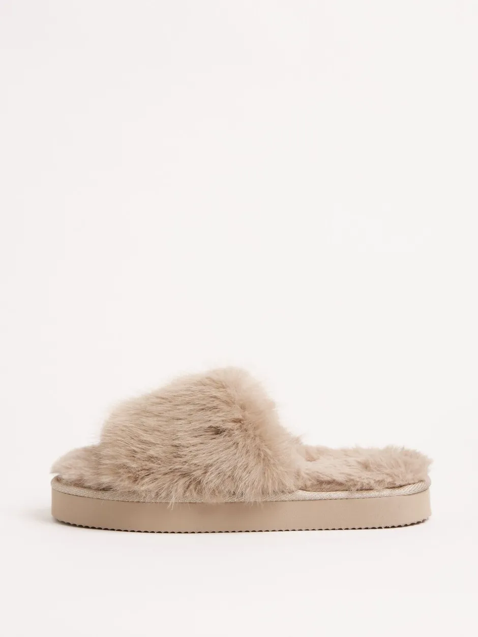 Pantoffels*Lipsy - pantoffels van imitatiebont met plateauzool voor nachtkleding Taupe