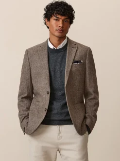Blazers En Business-Jasjes|Next - Normale Pasvorm - Blazer met visgraatmotief en hoog wolgehalte Taupe