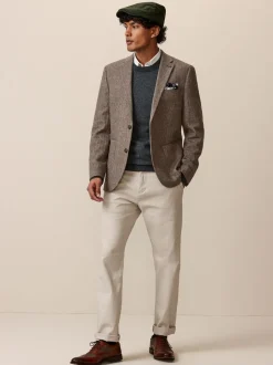 Blazers En Business-Jasjes|Next - Normale Pasvorm - Blazer met visgraatmotief en hoog wolgehalte Taupe