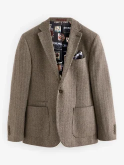 Blazers En Business-Jasjes|Next - Normale Pasvorm - Blazer met visgraatmotief en hoog wolgehalte Taupe