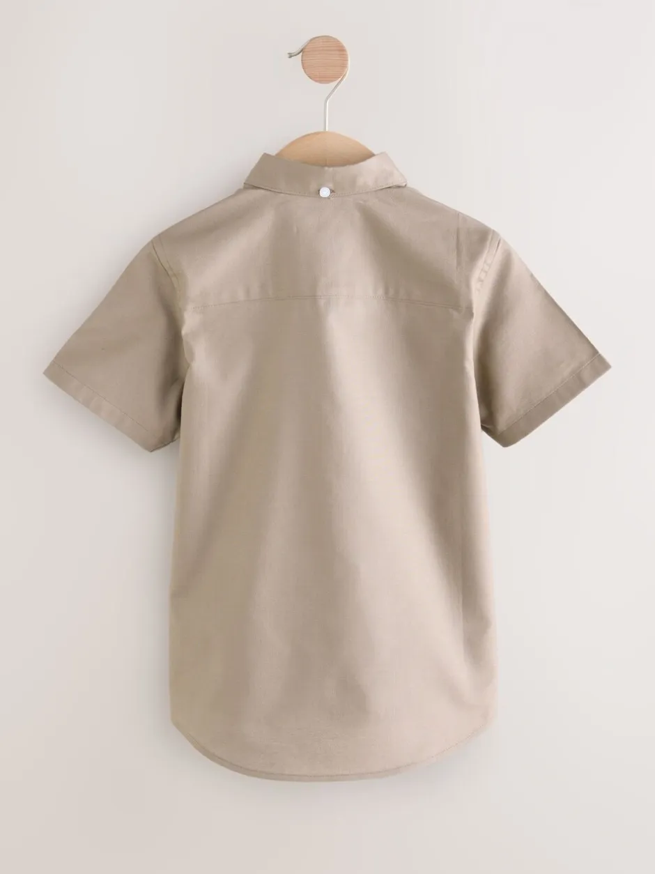 Shirts*Next Taupe - Oxford-overhemd met korte mouwen mouwen en hoog aandeel katoen (3-16 jr)
