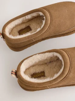 Pantoffels|Loungewear*Next - Signature Suede Faux Fur Lined Slippers Taupe