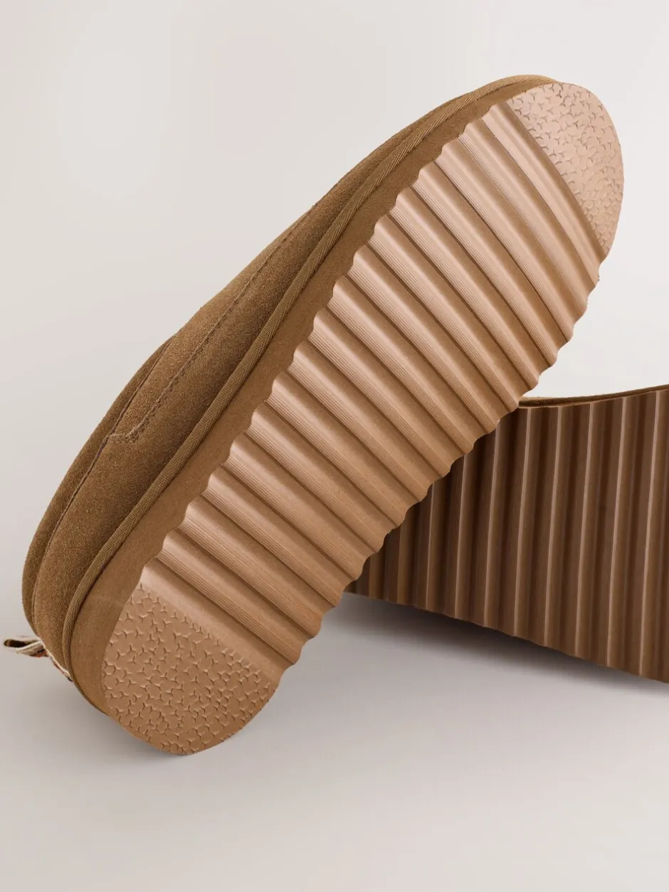 Pantoffels|Loungewear*Next - Signature Suede Faux Fur Lined Slippers Taupe
