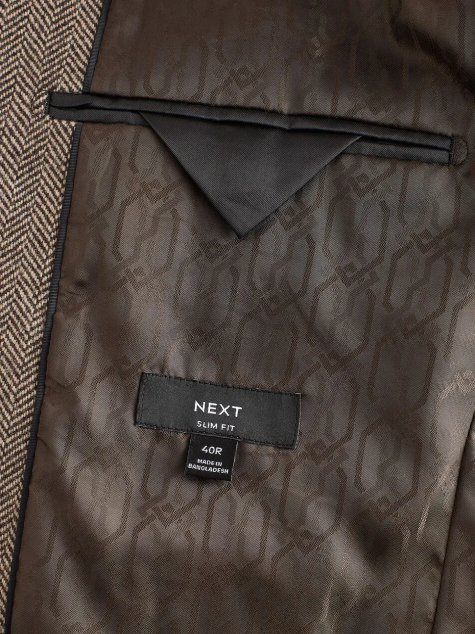 Blazers En Business-Jasjes*Next - Slim Fit - Blazer met visgraatmotief en hoog wolgehalte Taupe