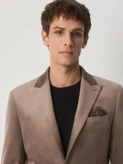 Blazers En Business-Jasjes|Smokings En Feestkleding*Next - Slim Fit - Velvet blazer met zelfrevers Taupe