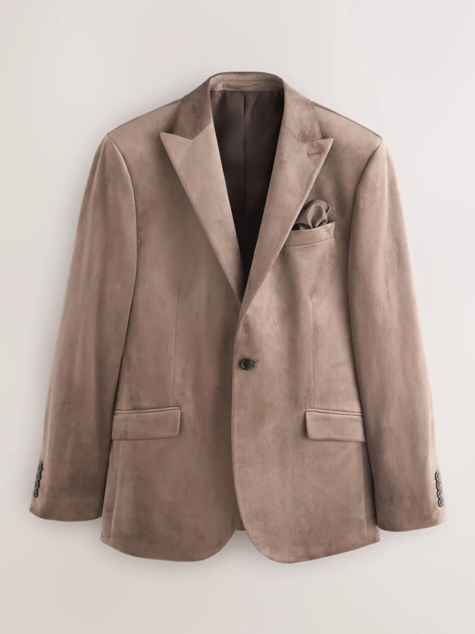 Blazers En Business-Jasjes|Smokings En Feestkleding*Next - Slim Fit - Velvet blazer met zelfrevers Taupe