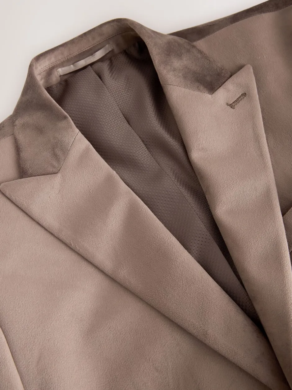 Blazers En Business-Jasjes|Smokings En Feestkleding*Next - Slim Fit - Velvet blazer met zelfrevers Taupe