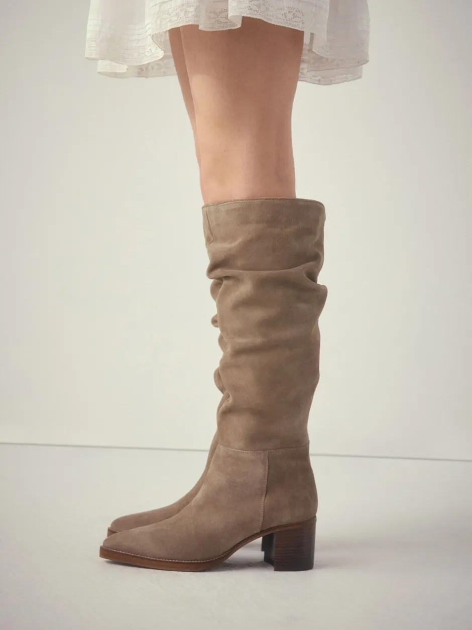 Ruimvallend En Extraruimvallend|Boots|Next - Forever Comfort® Slouchy Knee High Block Heeled Boots Taupe Brown Suede