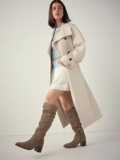 Ruimvallend En Extraruimvallend|Boots|Next - Forever Comfort® Slouchy Knee High Block Heeled Boots Taupe Brown Suede