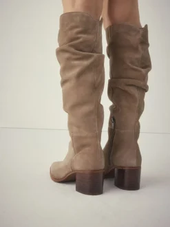 Ruimvallend En Extraruimvallend|Boots|Next - Forever Comfort® Slouchy Knee High Block Heeled Boots Taupe Brown Suede
