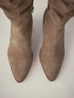 Ruimvallend En Extraruimvallend|Boots|Next - Forever Comfort® Slouchy Knee High Block Heeled Boots Taupe Brown Suede