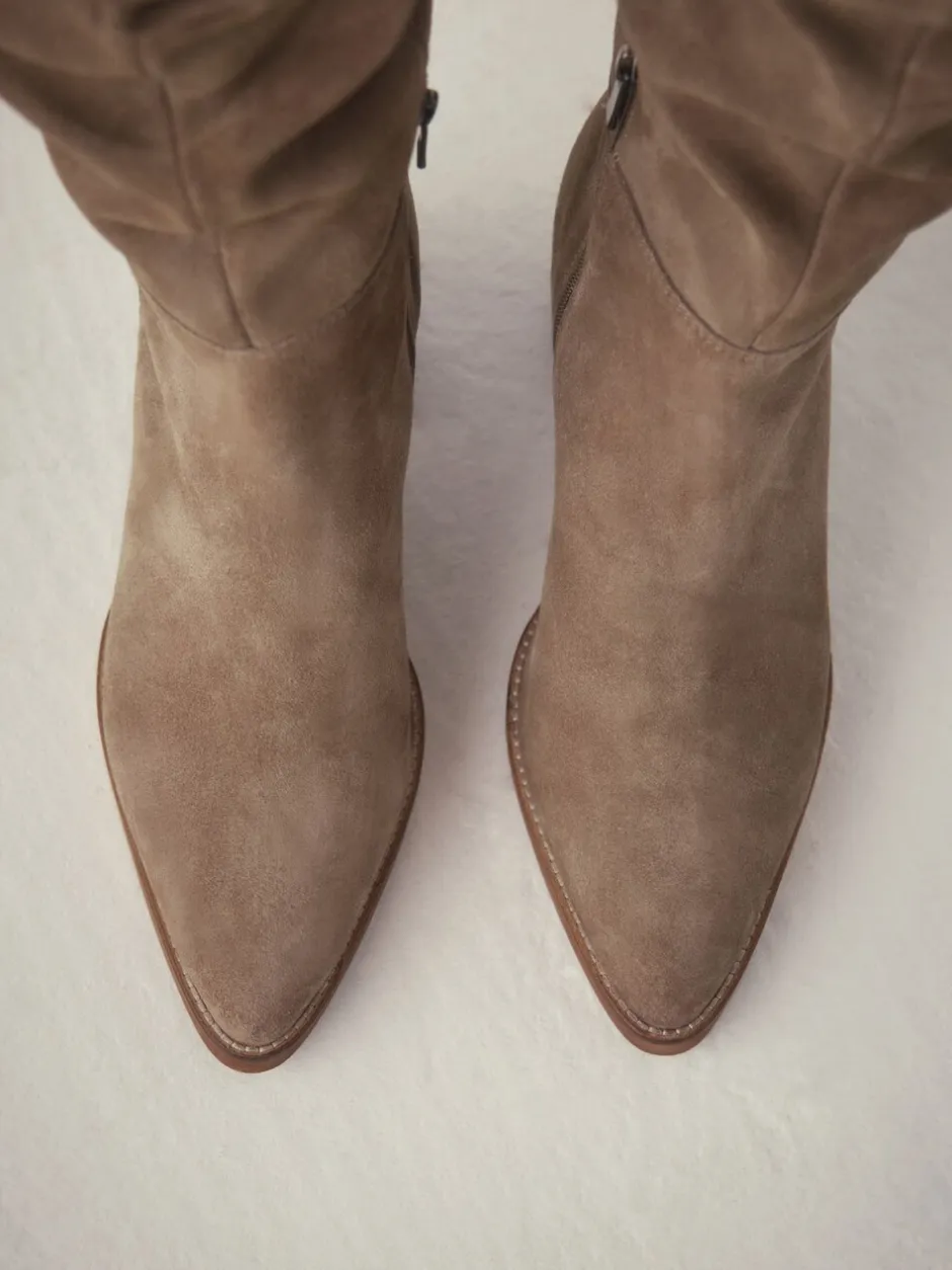 Ruimvallend En Extraruimvallend|Boots|Next - Forever Comfort® Slouchy Knee High Block Heeled Boots Taupe Brown Suede