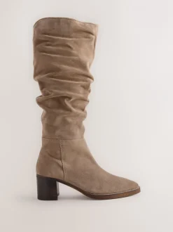 Ruimvallend En Extraruimvallend|Boots|Next - Forever Comfort® Slouchy Knee High Block Heeled Boots Taupe Brown Suede