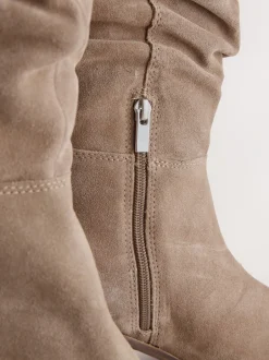 Ruimvallend En Extraruimvallend|Boots|Next - Forever Comfort® Slouchy Knee High Block Heeled Boots Taupe Brown Suede