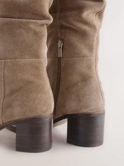 Ruimvallend En Extraruimvallend|Boots|Next - Forever Comfort® Slouchy Knee High Block Heeled Boots Taupe Brown Suede