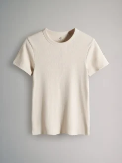 Tops En T-Shirts*The Set Taupe Brown/Light Brown/Blue/Light Blue/Cream - 5 Pack Korte Mouw Geribd T-shirt