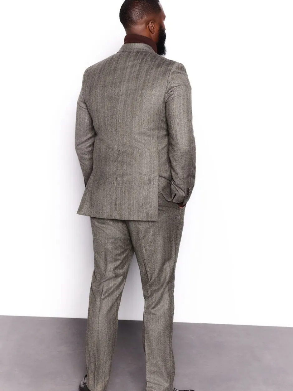 Pakken*Next Taupe bruin - Double Breasted Signature Marzotto 100% Italian Wool Herringbone Suit Jacket