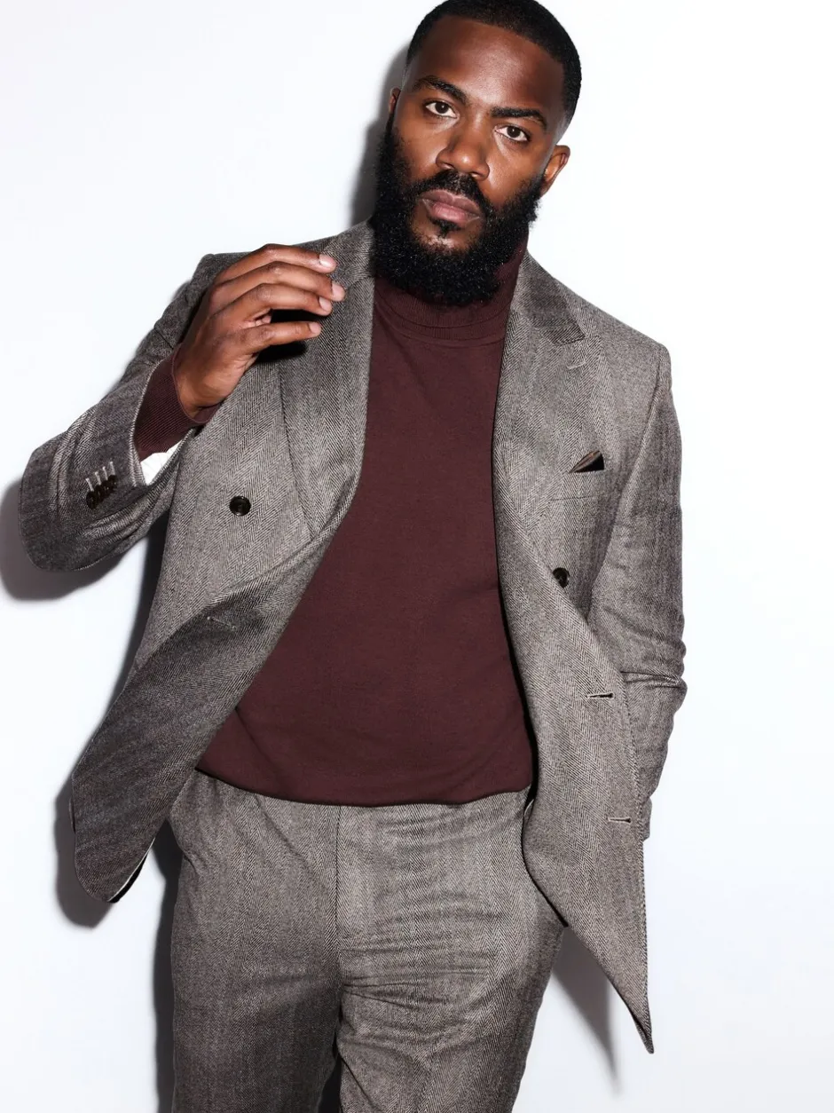 Pakken*Next Taupe bruin - Double Breasted Signature Marzotto 100% Italian Wool Herringbone Suit Jacket