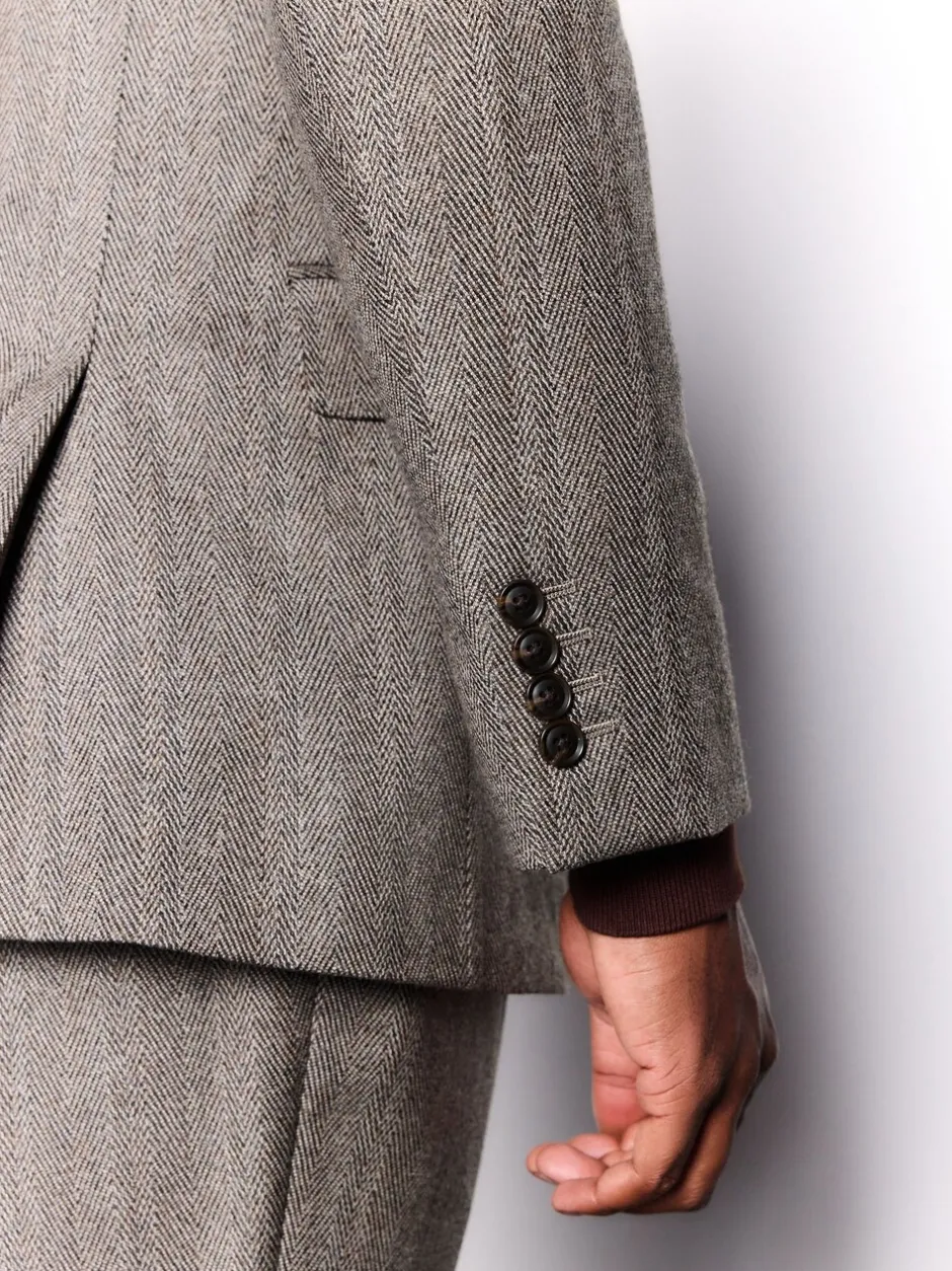 Pakken*Next Taupe bruin - Double Breasted Signature Marzotto 100% Italian Wool Herringbone Suit Jacket