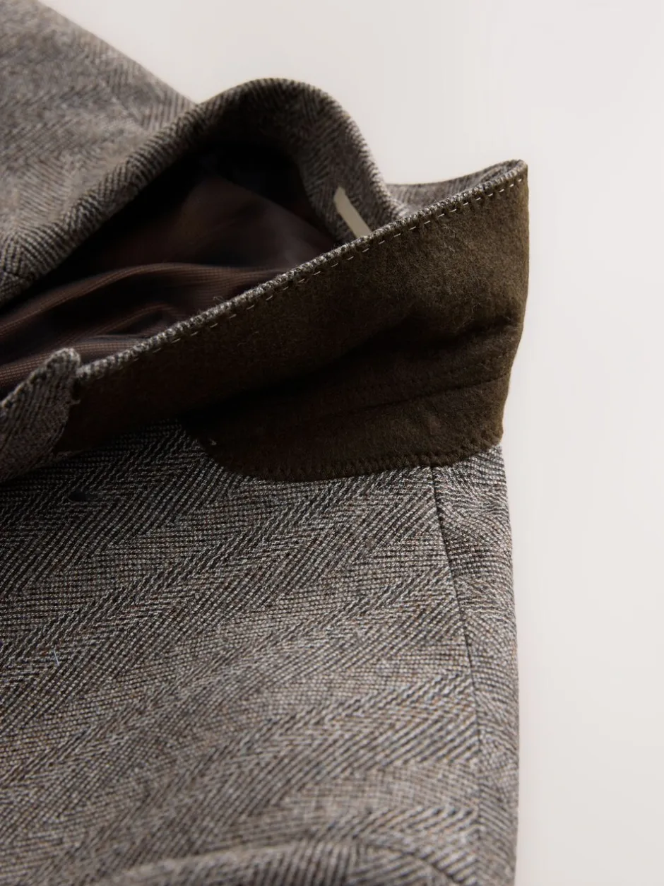 Pakken*Next Taupe bruin - Double Breasted Signature Marzotto 100% Italian Wool Herringbone Suit Jacket