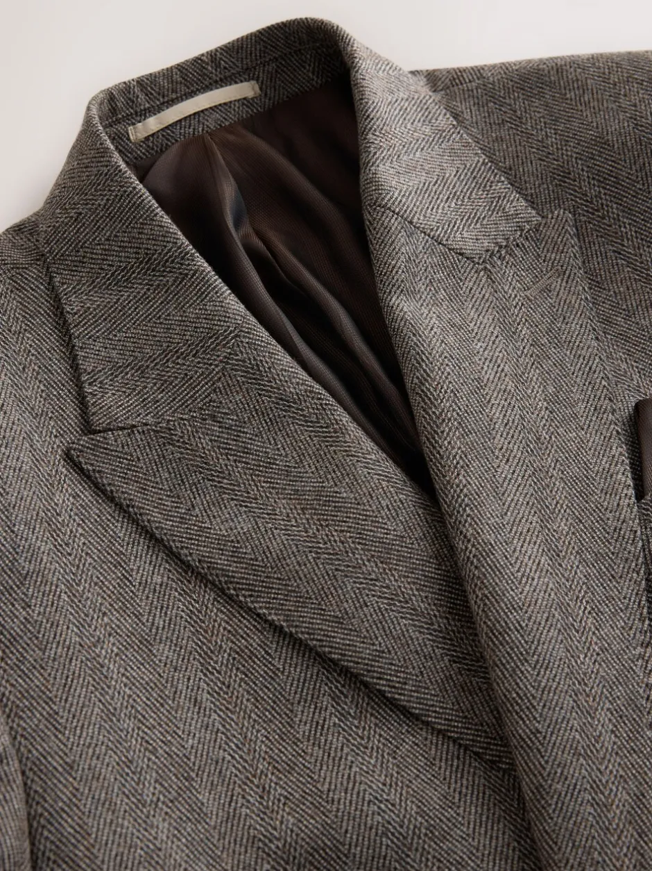 Pakken*Next Taupe bruin - Double Breasted Signature Marzotto 100% Italian Wool Herringbone Suit Jacket