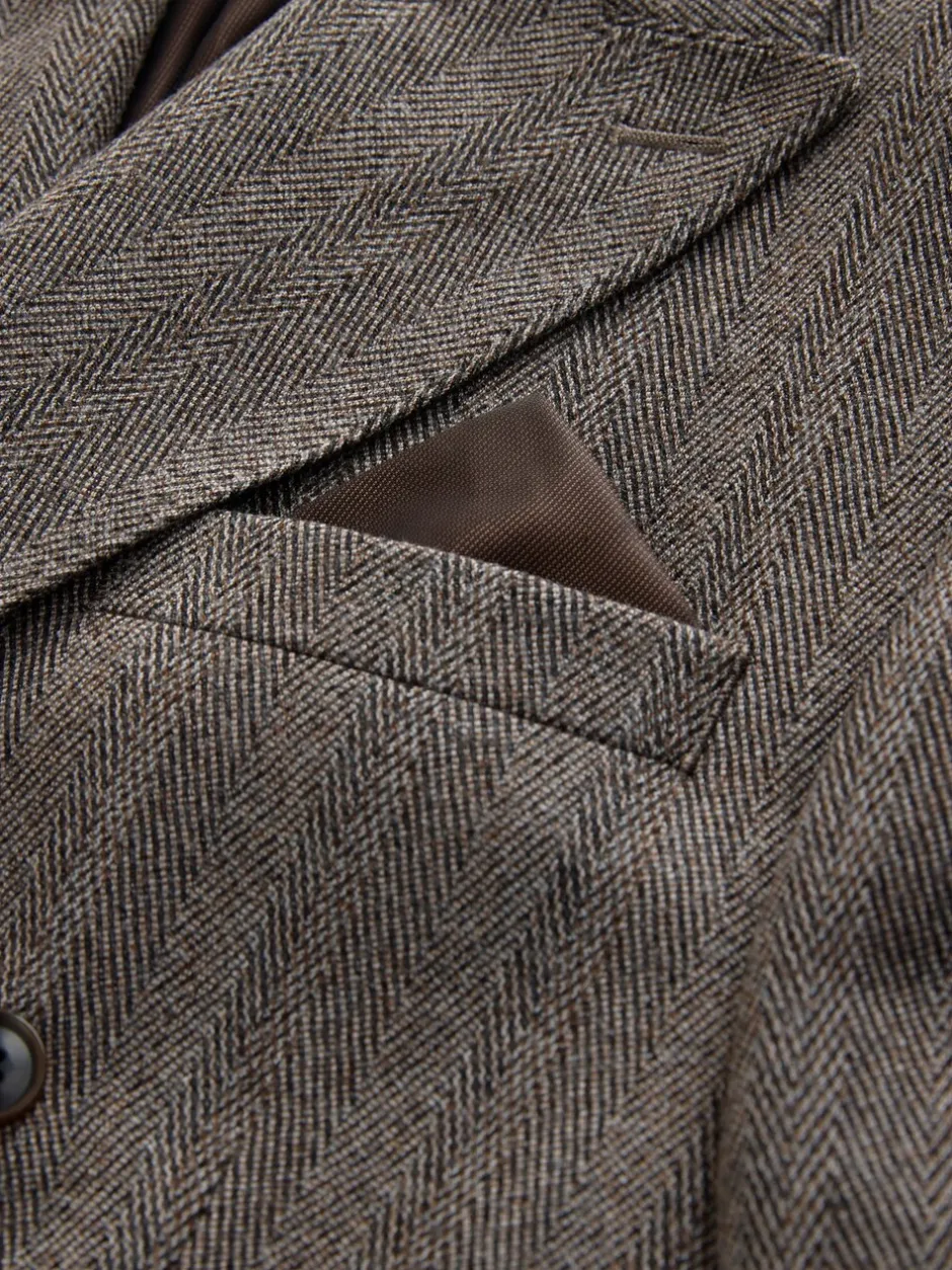 Pakken*Next Taupe bruin - Double Breasted Signature Marzotto 100% Italian Wool Herringbone Suit Jacket