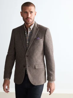 Blazers En Business-Jasjes*Next - Normale Pasvorm - Signature Nova Fides Blazer van wolblend met visgraatmotief Taupe bruin
